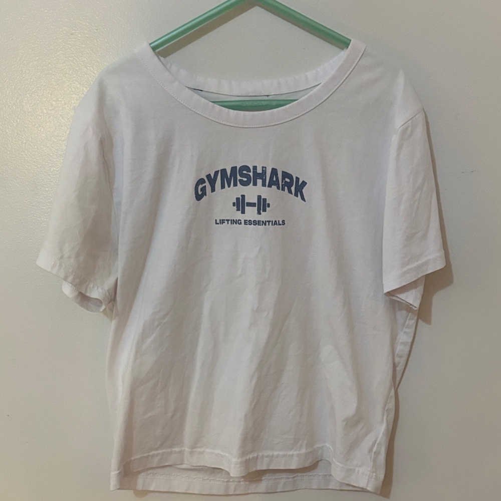 Women’s Xs Gymshark Cropped White Tee with Blue Print